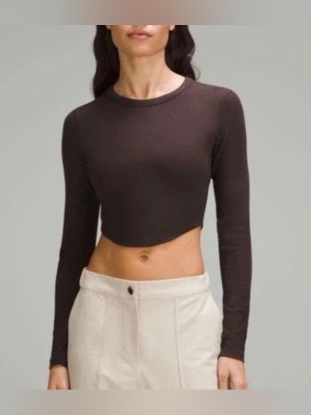 Lululemon Ribbed Crop Top Women’s Size 2/4 Hold Tight Brown Long Sleeve Soft